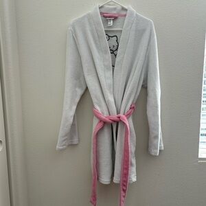 Hello Kitty White Plush Robe with Pink Trim & Belt Size XL
